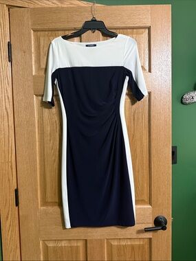 Chaps Navy and White Colorblock Midi Dress